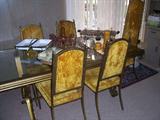 Mid Century Glass Top Table w/ 6 Velvet Chairs, Asst Mid Century Buffet Ware