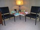 Mid Century Corner Seating, Mid Century Lamp w/ Shade, Asst. Pottery and Decorative Items