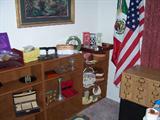 3 Low Book Shelves, American Flag, Mexican Flag, Asst Jewelry Boxes and Other Items