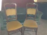 2 Tall Back French chairs w/ Yellow Velvet
