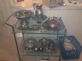 Brass and Glass Tea Cart, Some of the SilverPlate