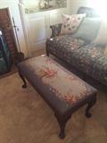 Needlepoint bed bench; fruit fabric sofa