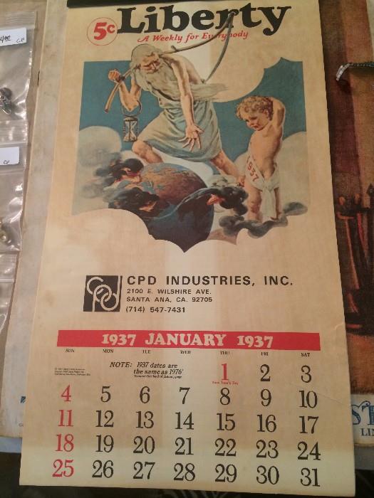 1937 Liberty calendar from Santa Ana, CA