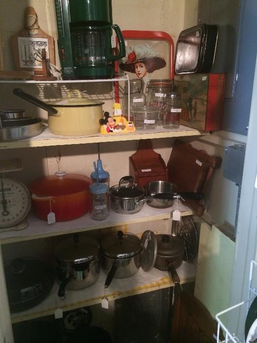 Pots, pans, and a variety of kitchen items