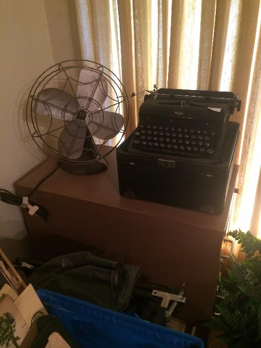 Vintage fan and Royal typewriter