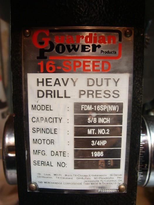 Guardian Power 16 Speed Heavy Duty Drill Press