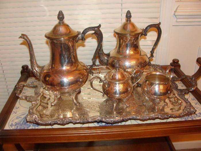 Lovely Silver Tea Set with highly ornate serving tray