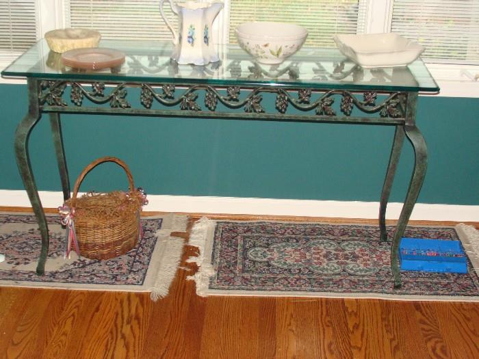 Beautiful Glass and Wrought Iron Sofa Table and matching End Tables