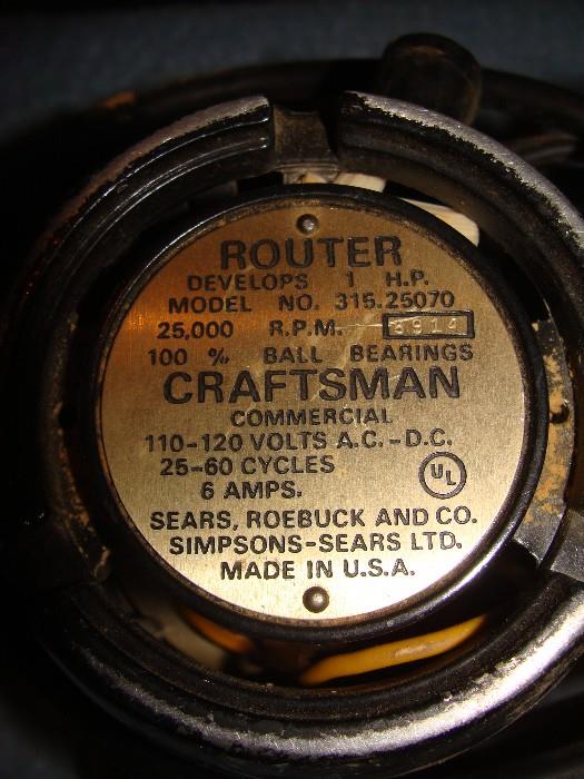 Craftsman Router 1 HP model no 315 25070