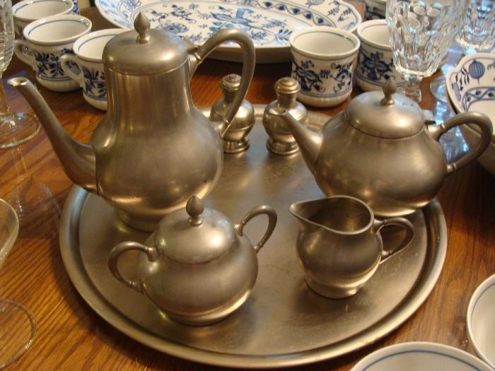 Metawa Holland Pewter Coffee and Tea Set 8 pcs including tray and sugar bowl lid in excellent condition! 94 % pewter!
