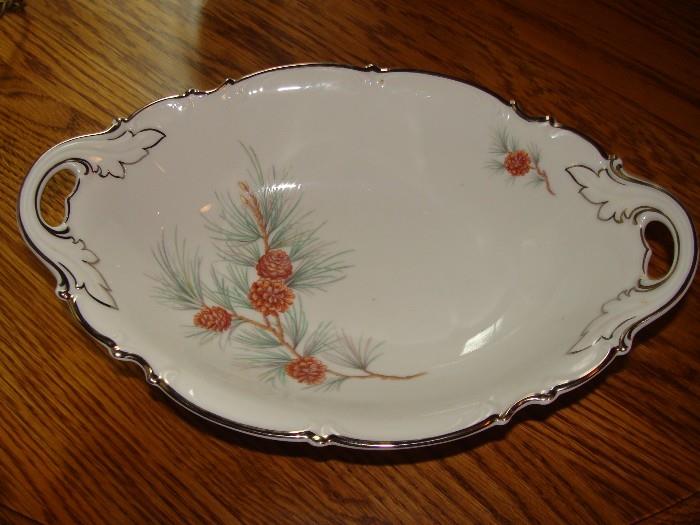 Beautiful Dbl Handled Oval Dish with Pine Cone Design 13" x 3"