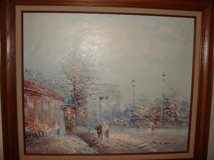 Oil Painting Arch of Triumph scene, signed by K. Masson 30 x 26