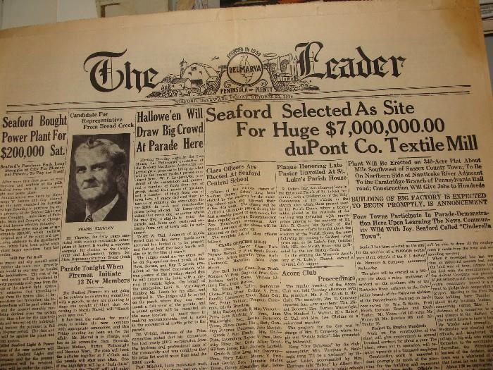 The Leader, Oct 21, 1938 the announcement of the DuPont Textile Mill