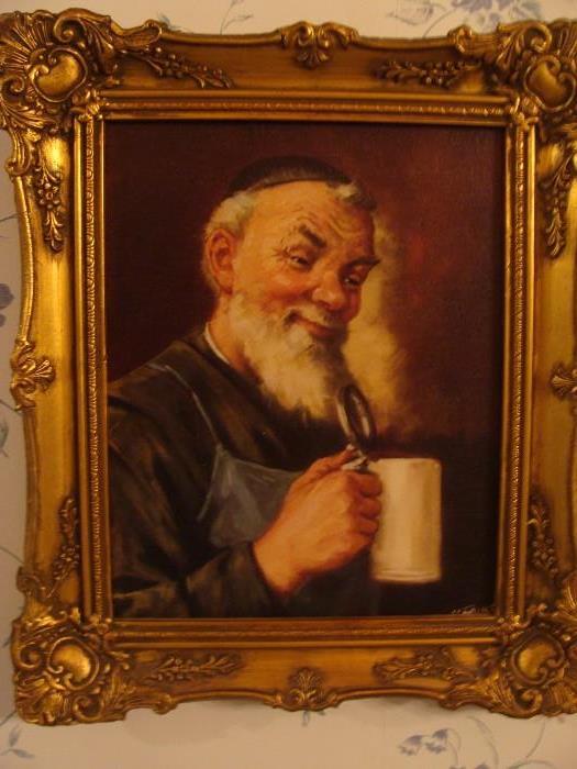 Bearded Man with Mug signed H(?) Faust 12 x 15