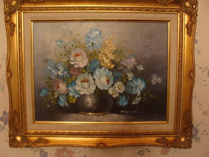 Still Life Flowers by Magnasca(?) measures 21 1/2 x 17 1/2