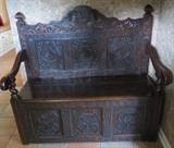Hand-carved bench, English Oak Settle bench