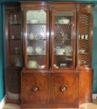 China Cabinet/Breakfront, French and burled walnut with brass screen and cut glass doors, ca. 1880