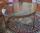 Glass coffee table, 6.5 ft round wool area rug