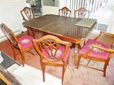 Mahogany Duncan Phyfe Dining Set w/ Needlepoint Chairs