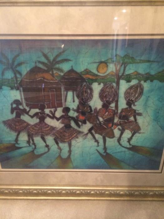 Consigned African art; some is by Agnese Udinotti (google Udinotti Gallery of Scottsdale) & framed tapestries.