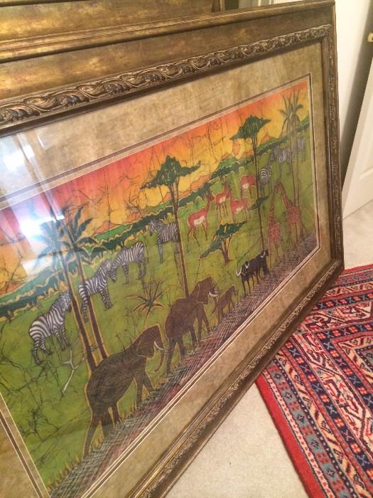 Consigned African art; some is by Agnese Udinotti (google Udinotti Gallery of Scottsdale) & framed tapestries.