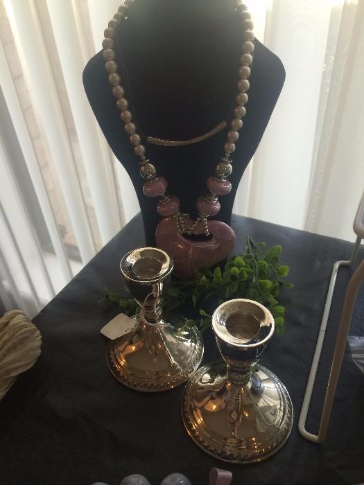 Costume jewelry; sterling candle holders