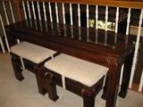 Bernhardt table and two benches. Benches have cushions as well as glass