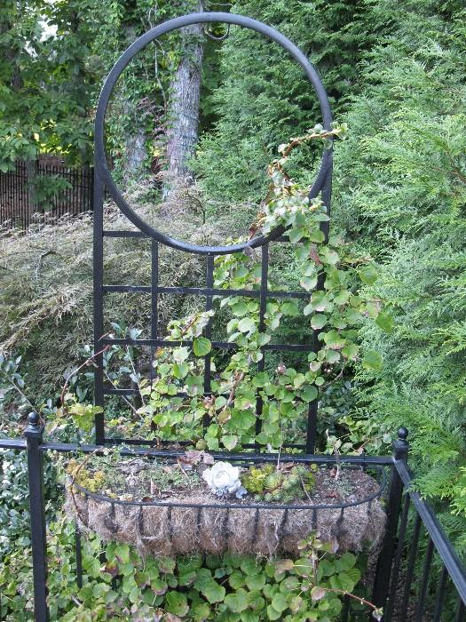This is two pieces - the basket and trellis - sold as a set.Iron fence NOT for sale.