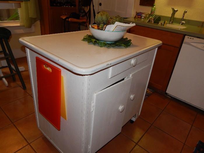 Antique kitchen island on wheels