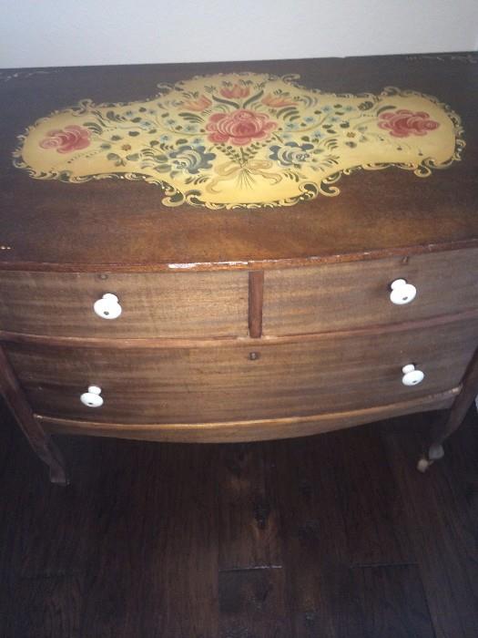 Antique washstand with tole painting