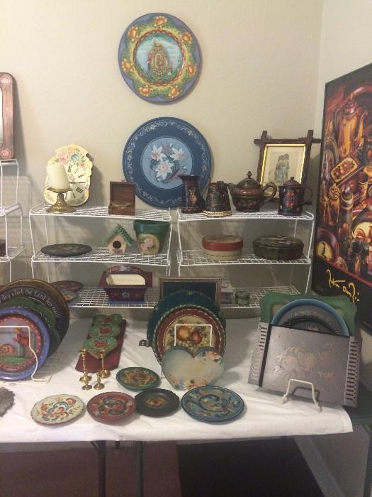 There is a huge amount of tole painted items; many were hand painted by the late Mrs. Virginia McKee.