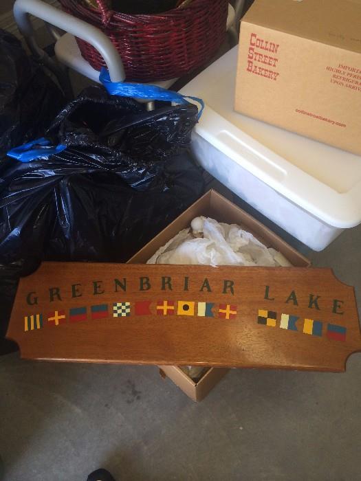 Hand painted "Greenbriar Lake"sign
