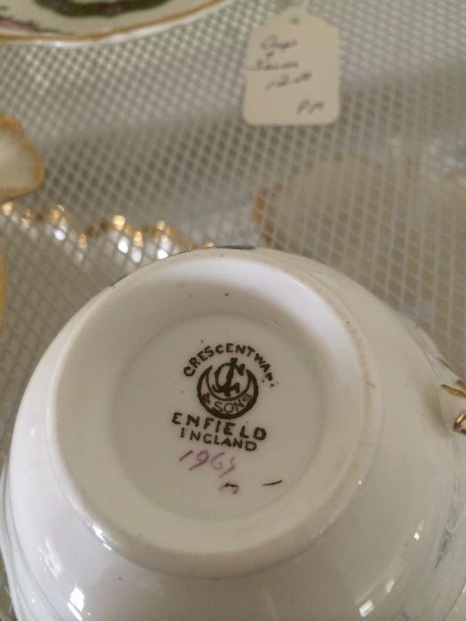 Crescentware cups and saucers - Enfield, England