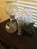 Crystal rose bowl and vases