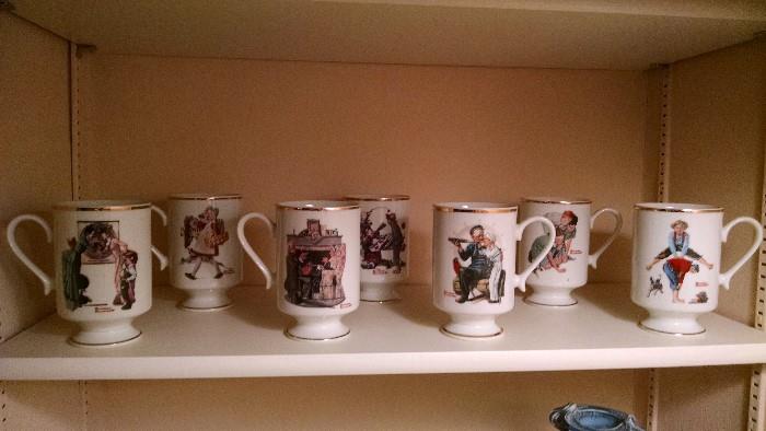 Various Norman Rockwell by Danbury Mint picture mugs