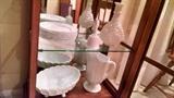 Amazing set of Grape Pattern Milk glass and 8 matching dessert plates