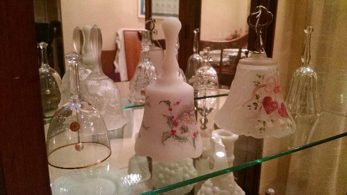 Crystal, hand-painted, custard glass Fenton and other bells