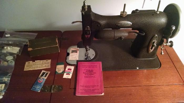Amazing 1920's White Rotary sewing machine with original handbook and attachments