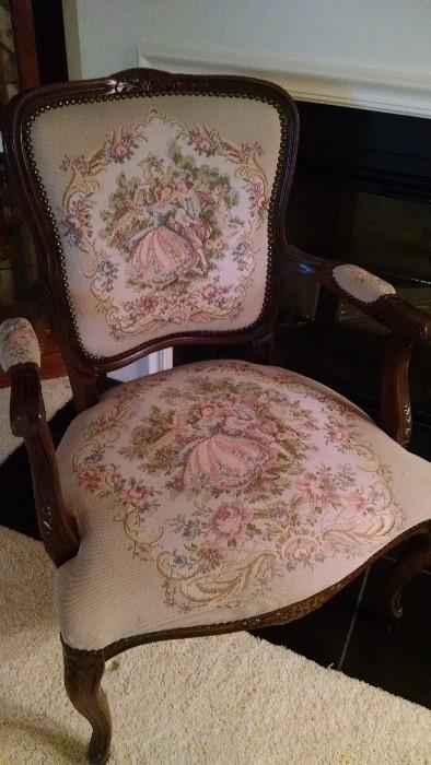 Needlepoint upholstery Queen Anne chair