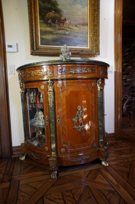 Marble Top Demilune Cabinet with Ormolu & Claw Feet
