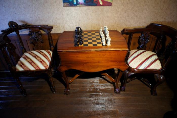 Mahogany Game Table with Two Carved Corner Chairs
