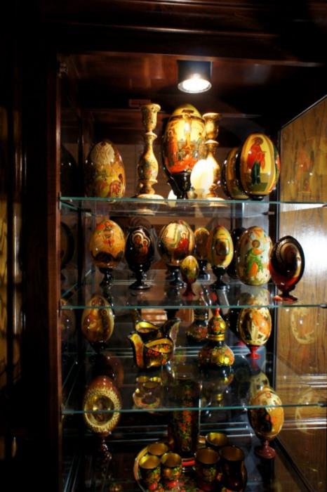 Wood Russian Hand Painted Icon Eggs, Candle Stick, Wine Set & Jar Collection - Velitzko, Yebaganova, Akimora.