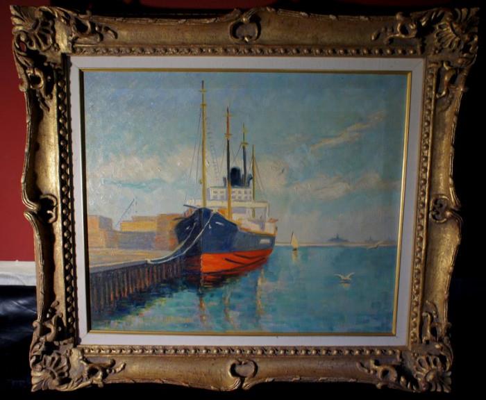 Oil on Canvas Port Scene - Waxton