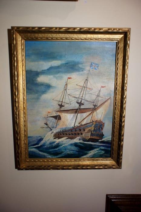 Oil Painting Ship at Sea - Saban