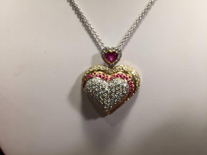 Diamond & Rubilite Pave Heart 18k