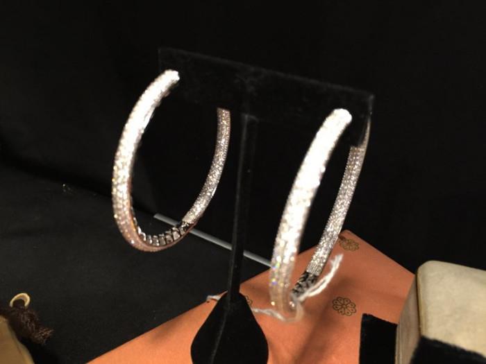 Huge Diamond Pave White Gold Hoop Earrings