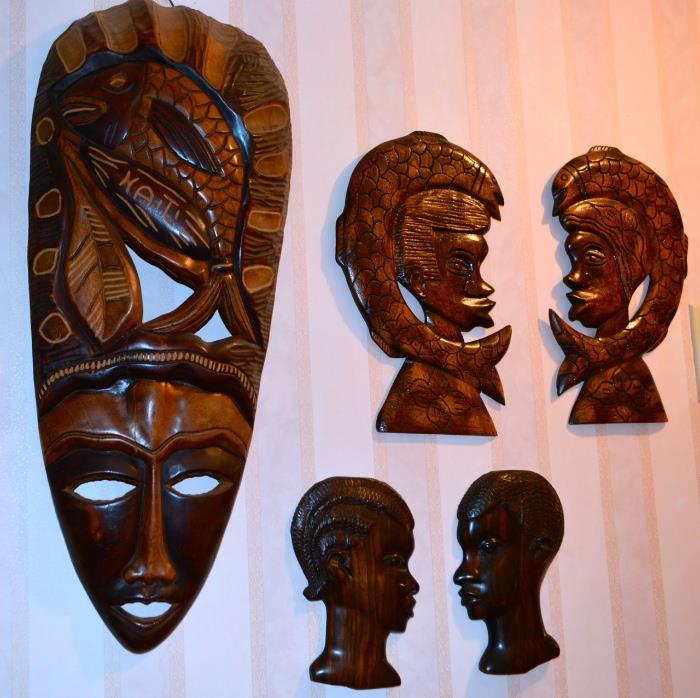 CARVED African Wall heads and masks
