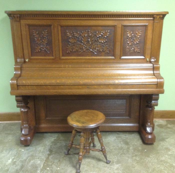 Kimball Piano with stool.  Beautiful and in good consition.  A must see to believe.