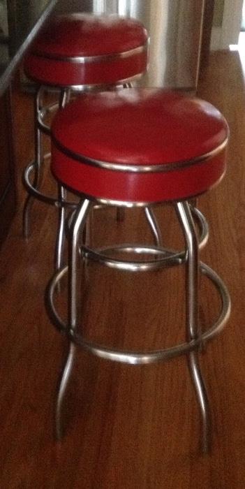 Set of 4 1950's red and chrome soda shop/bar swivel stools, awesome!