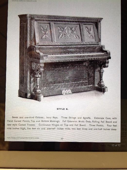 Page from original Kimbell piano catalog 1900,  exact piano fo sale